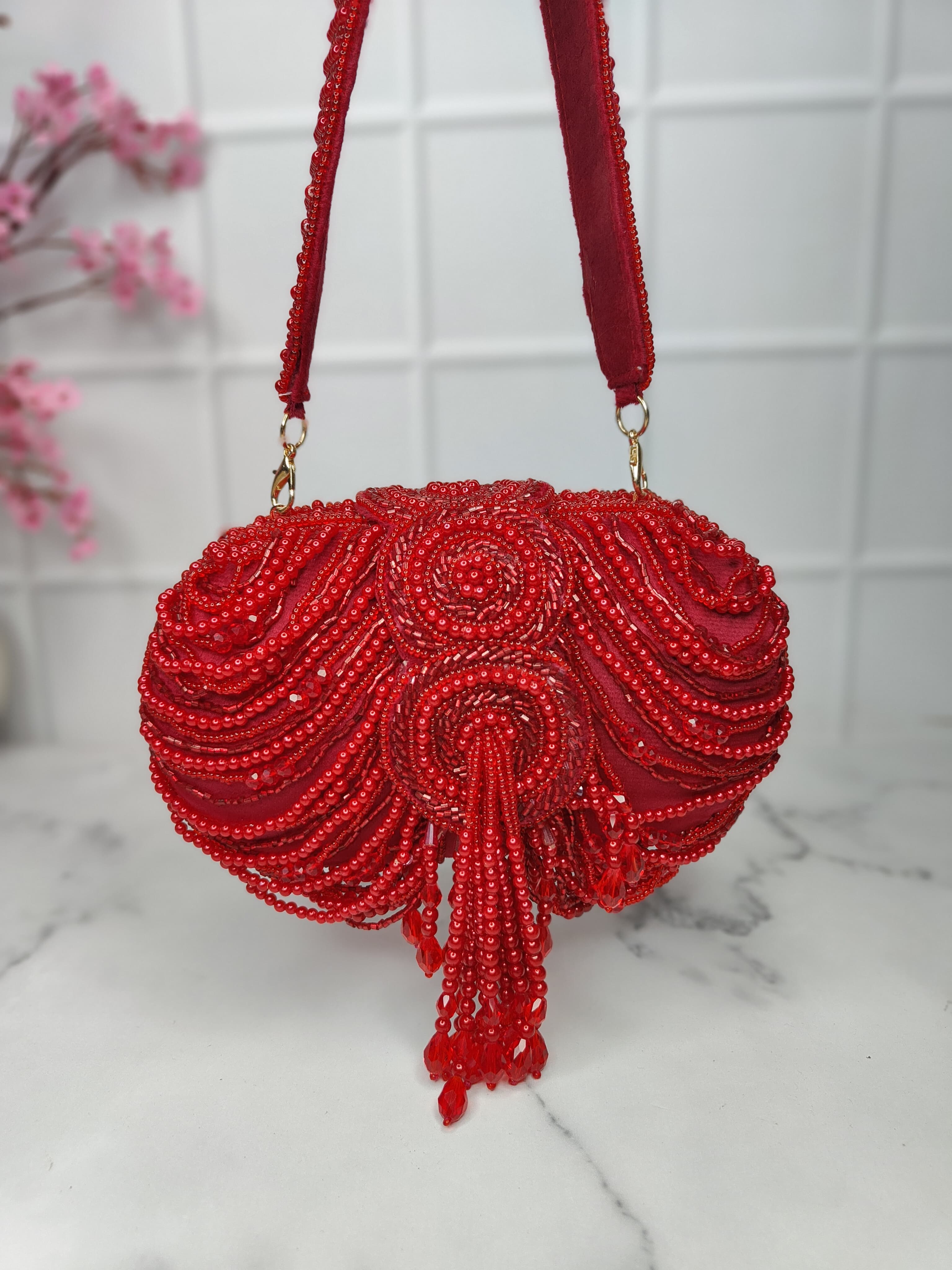 Red Embellished Clutch Bag