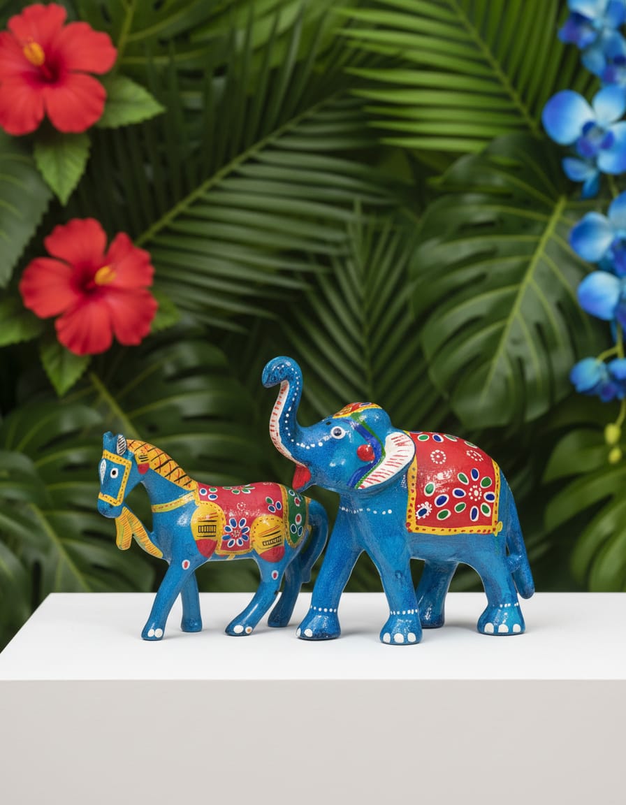 6 Inchi Elephant Horse Set Firozi