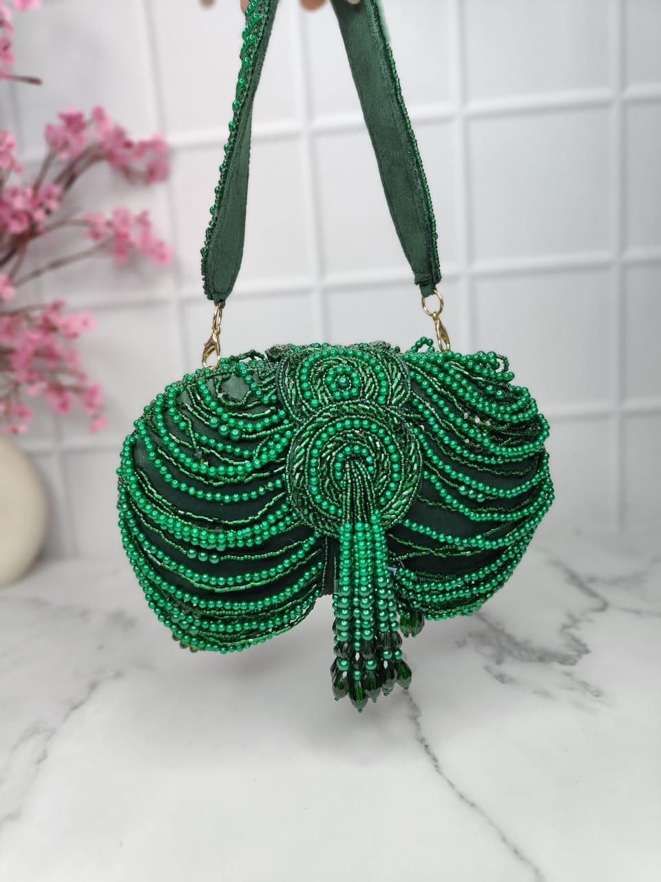 Green Embellished Clutch Bag