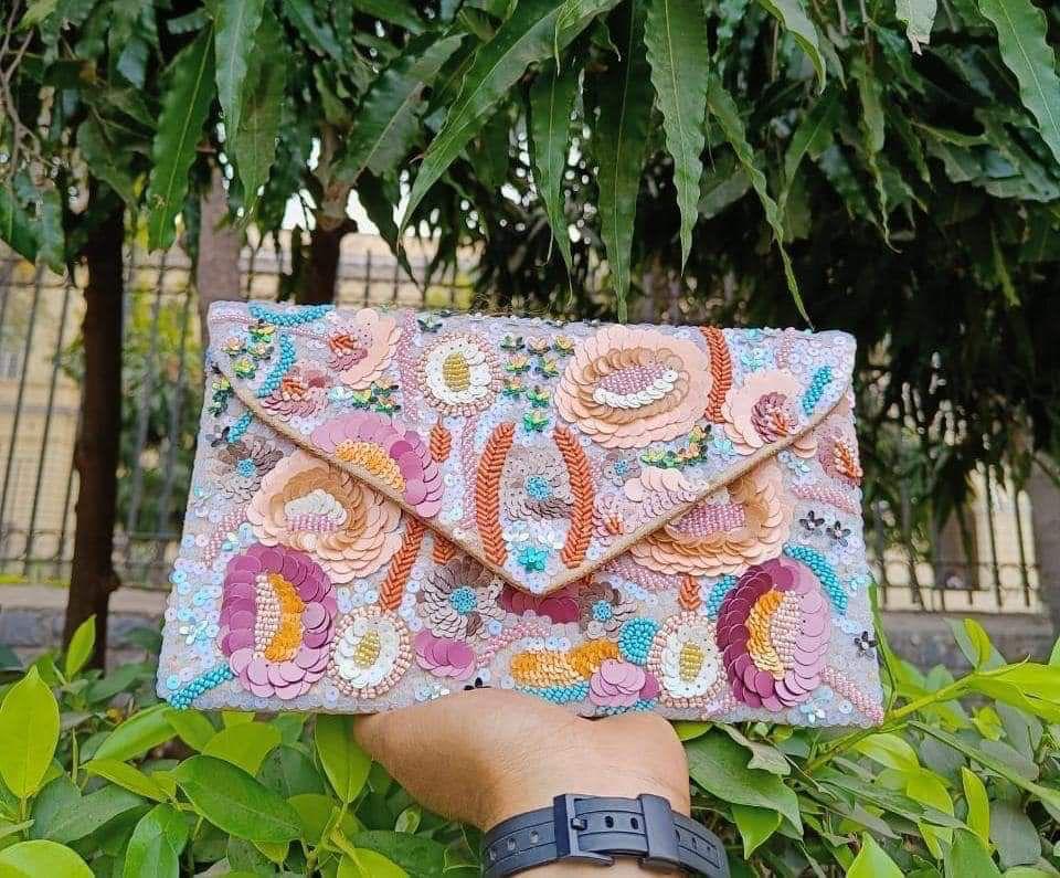 Multi Floral Embellished Suede Sling Bag