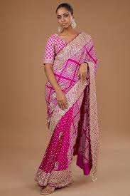 Pink Silk Embroidered Bandhani Saree