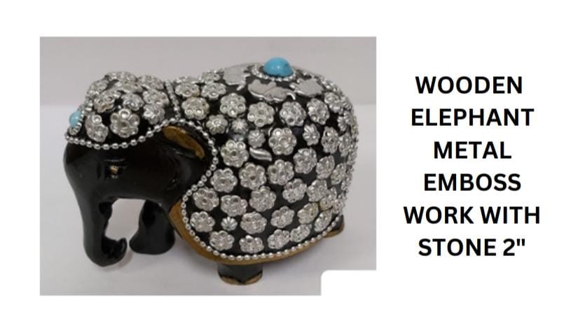 Wooden Elephant Metal Emboss Work 