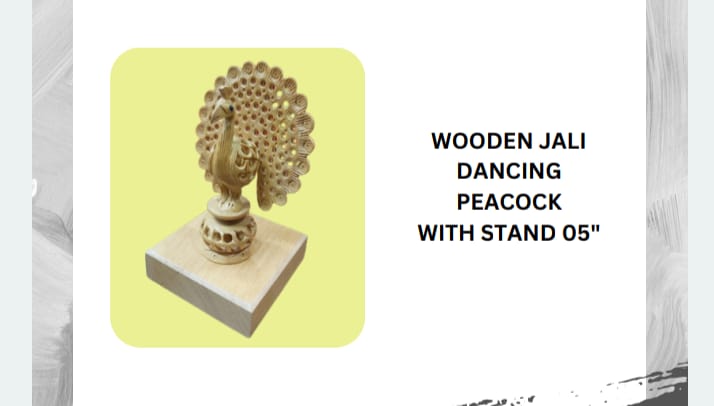 WOODEN JALI DANCING PEACOCK WITH STAND 05