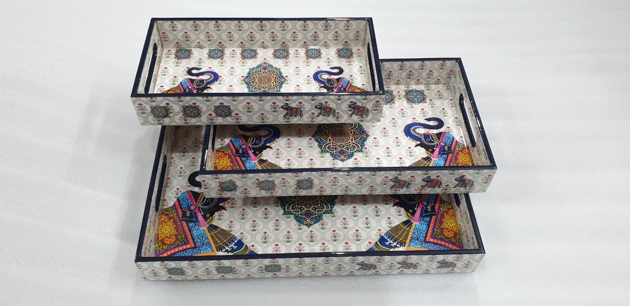 Rajasthani Laminated wooden tray 