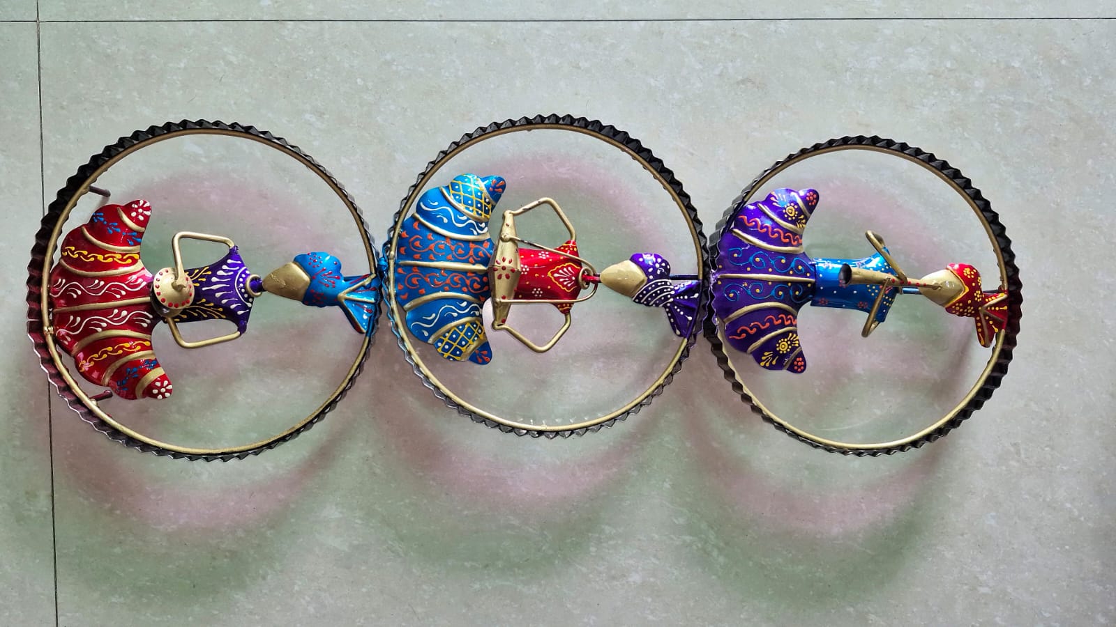 Decorative Metal Wind Spinner, 3D Spiral Fish Design, Red Blue Purple, Garden Art Mobile