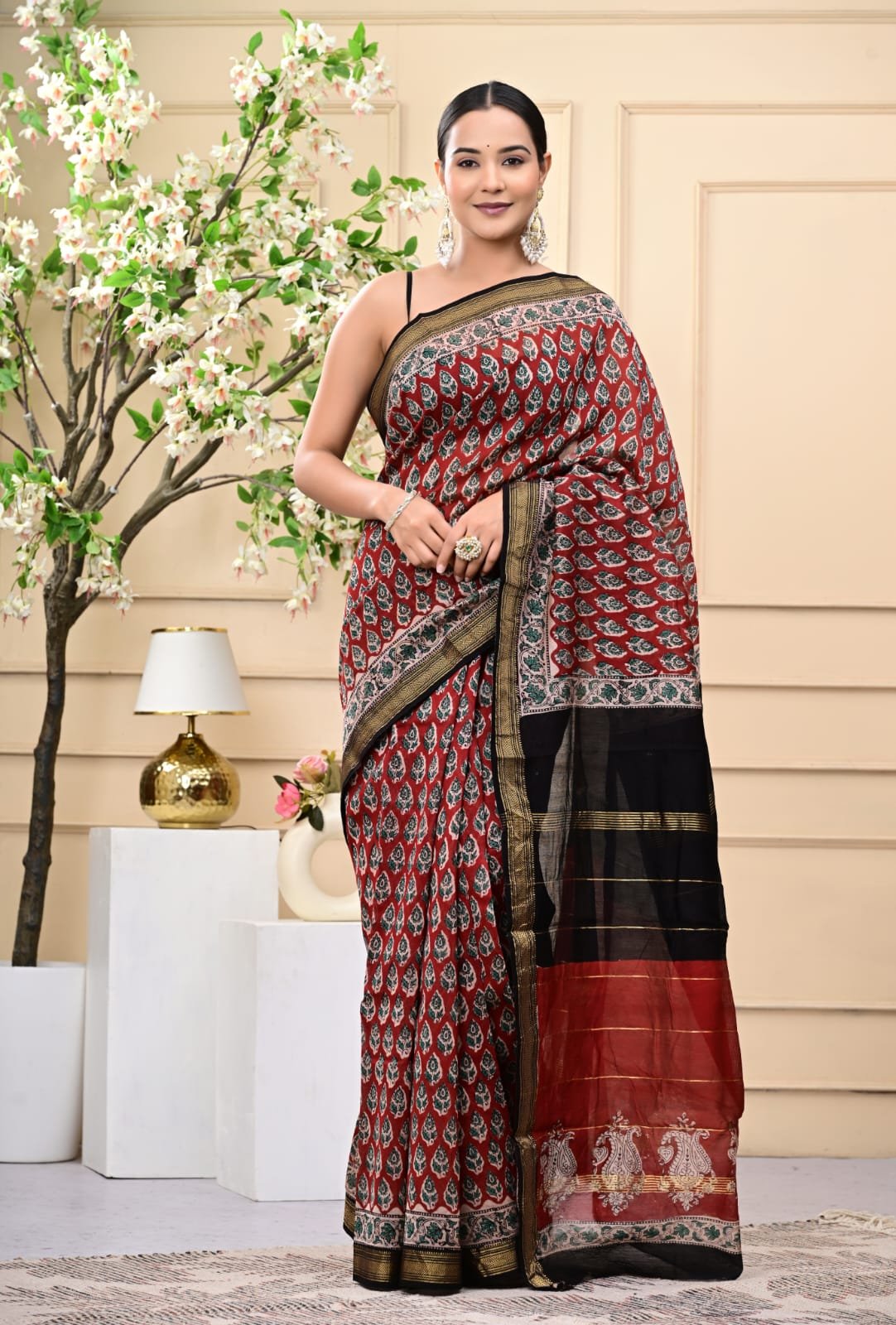 Printed Chanderi Silk Saree with Zari Border