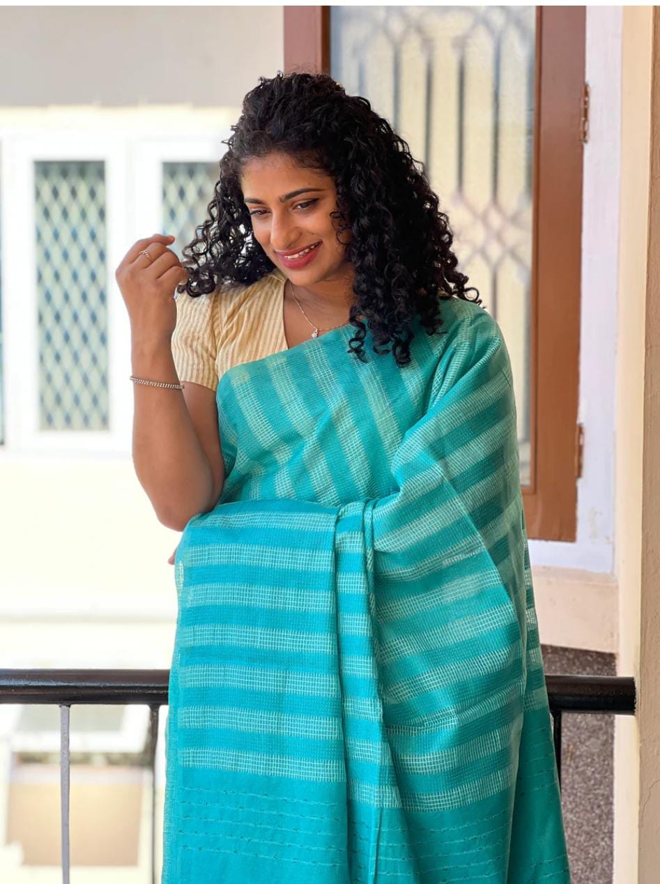 Kota Silk Mini check stripe lining designer saree