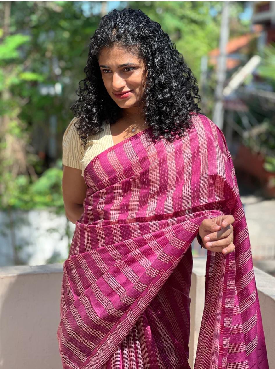 Kota Silk Mini check stripe lining designer saree\'s