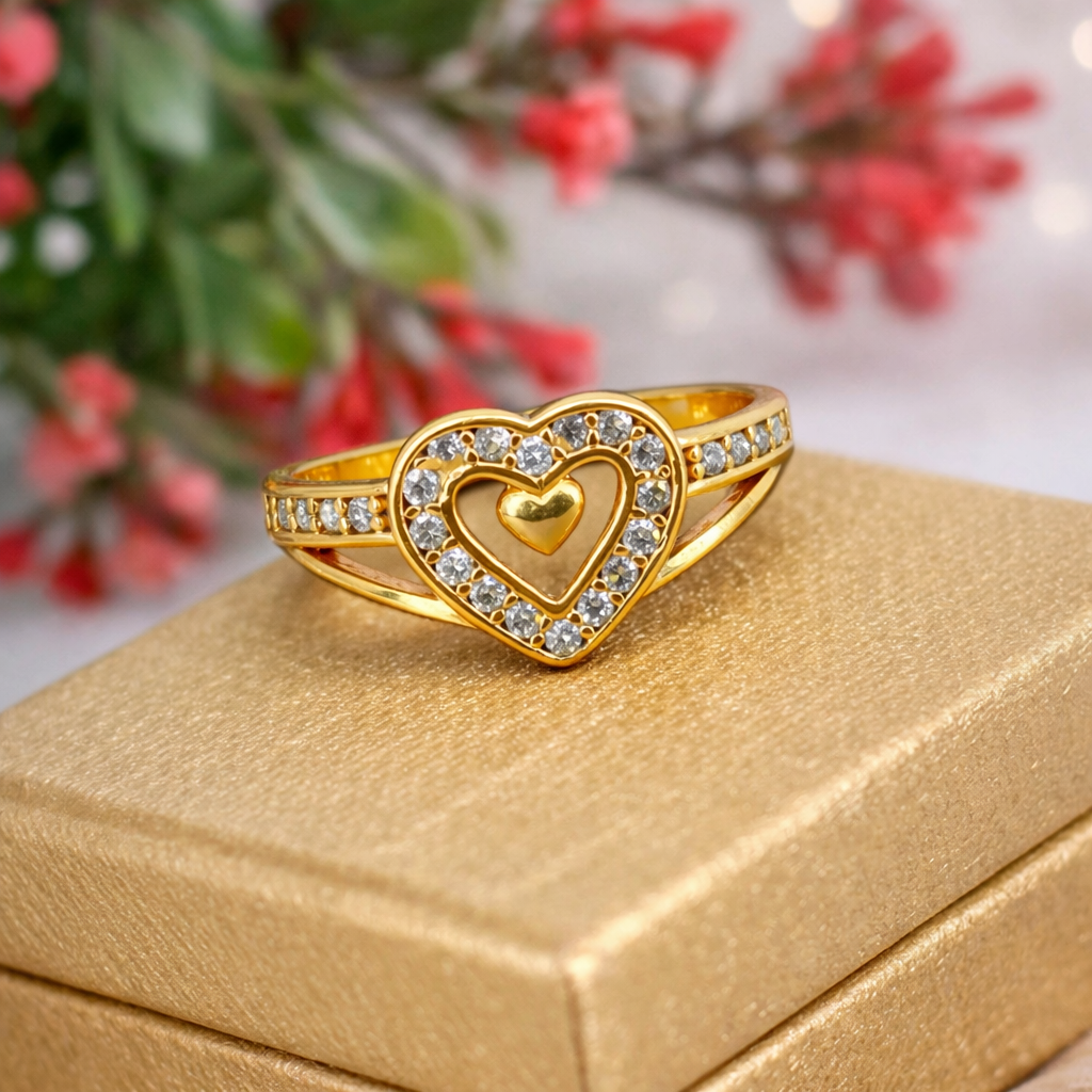 Golden Heart Crystal Ring – Adjustable Fashion Ring