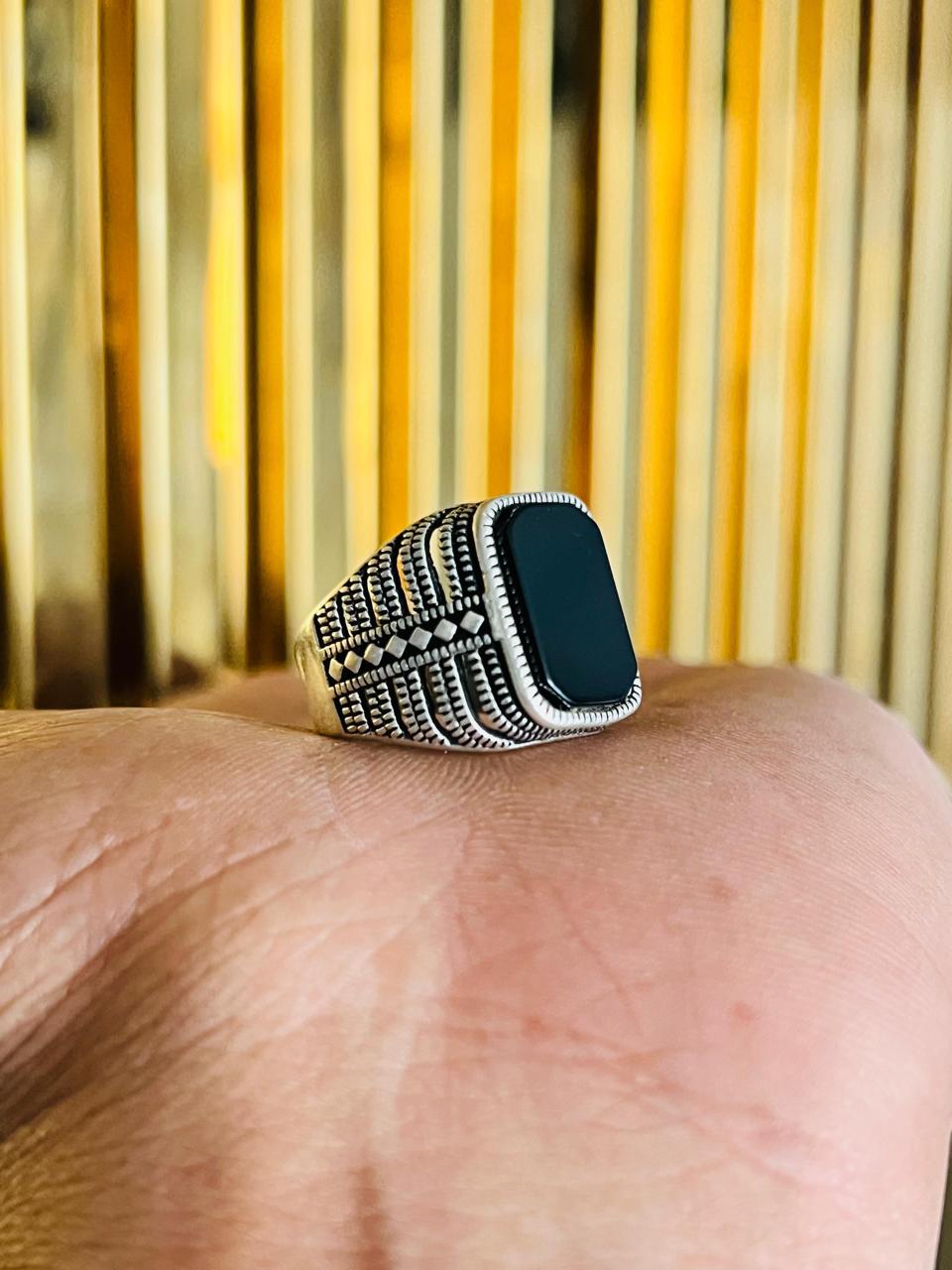 Men’s Oxidized Silver Onyx Ring