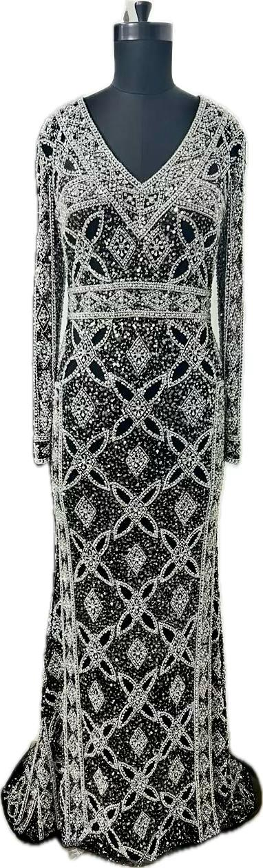 Black and Silver Embellished Formal Gown