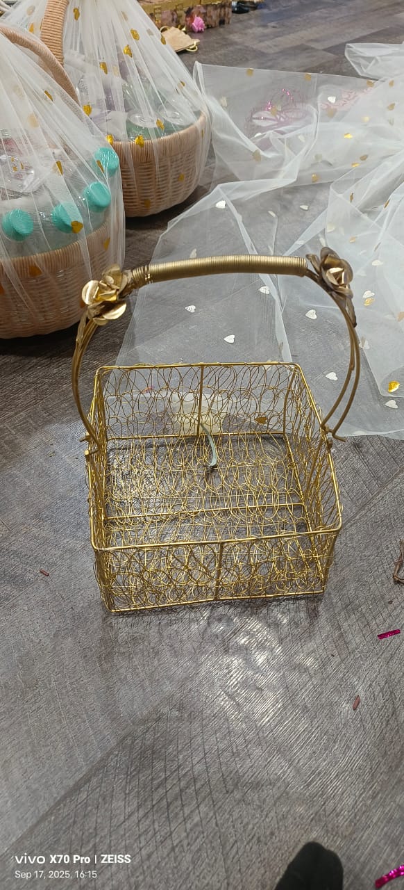 Golden Iron Wire Mesh Hamper Basket