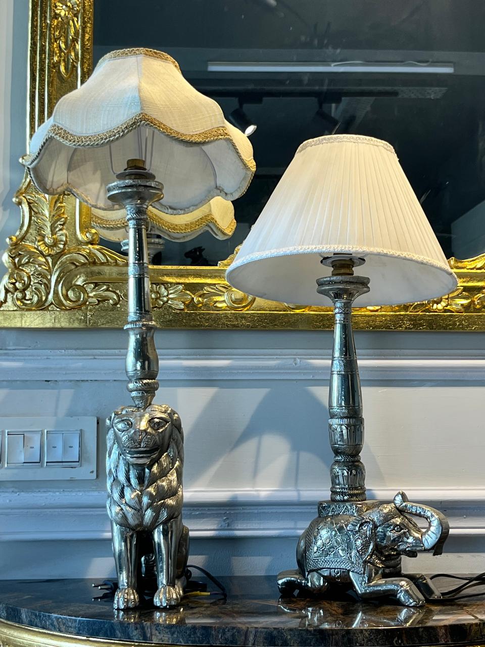 Antique silver-plated animal figural table lamps