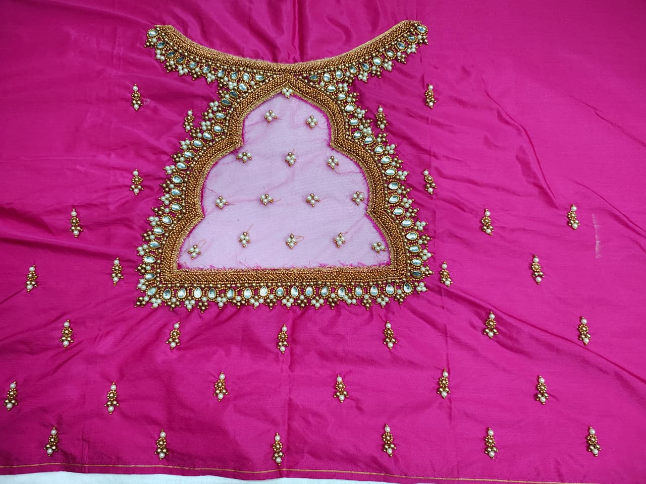 Atu Pattu Premium Pink Color Maggam Work Blouse Material Piece