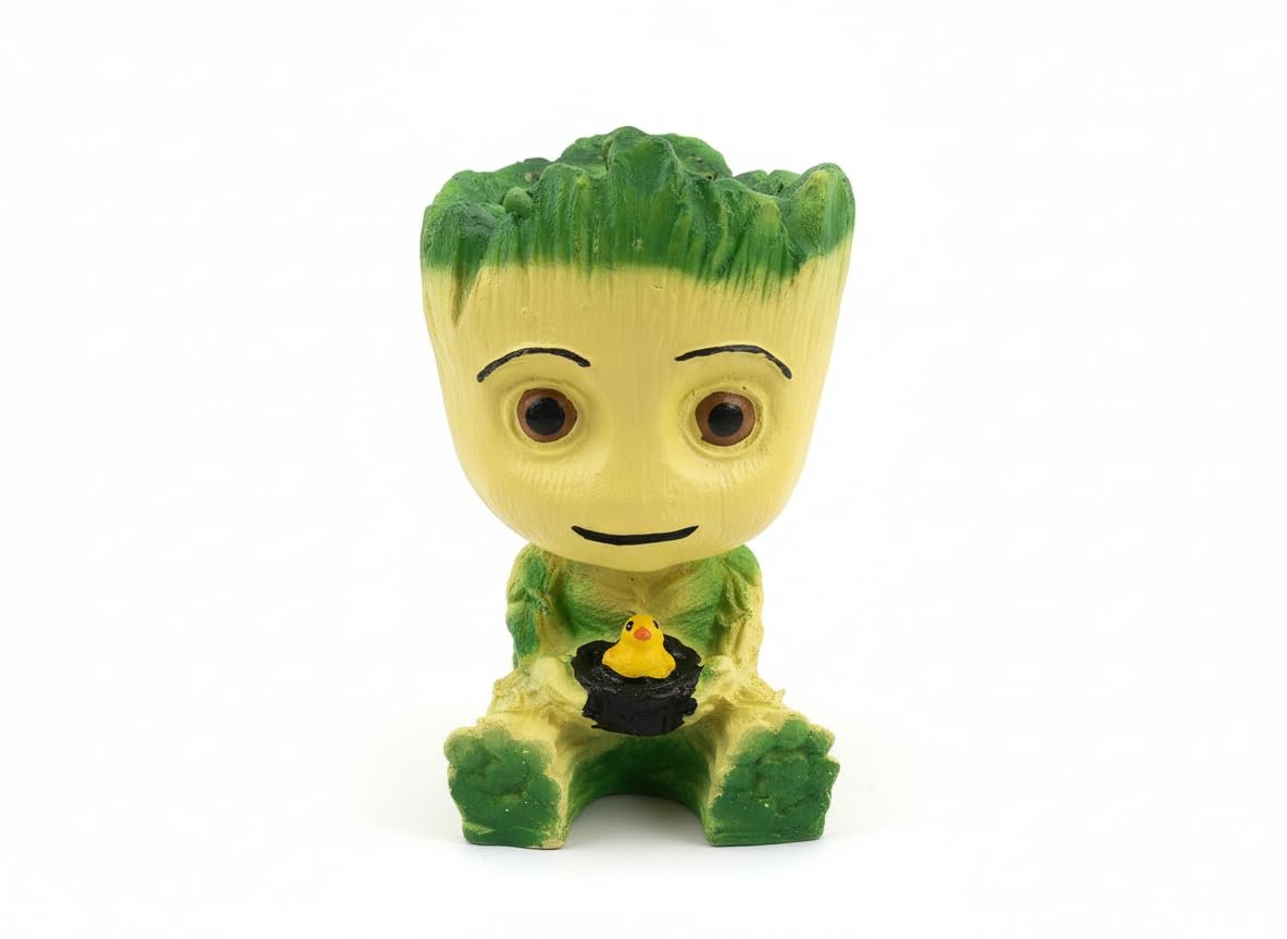 Baby Groot Decorative Lightweight Planter Pot And Pen Holder, Planter Figurines Showpiece, 5.5 inch,Beige And Green