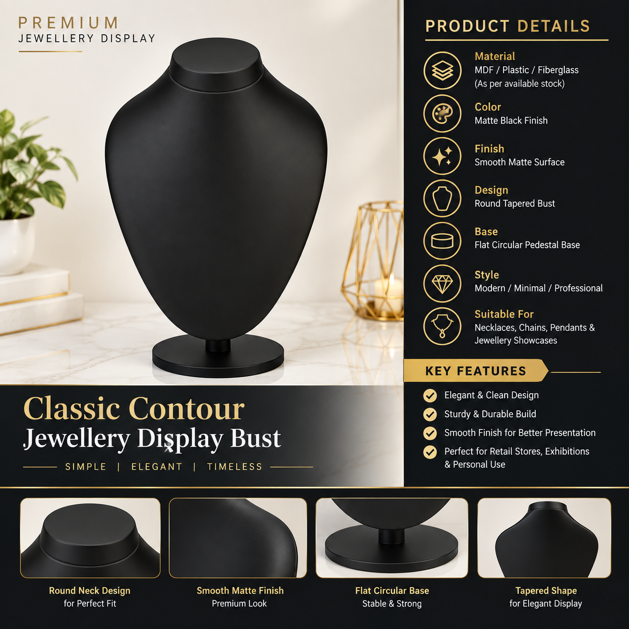 Classic Contour Necklace Display Bust