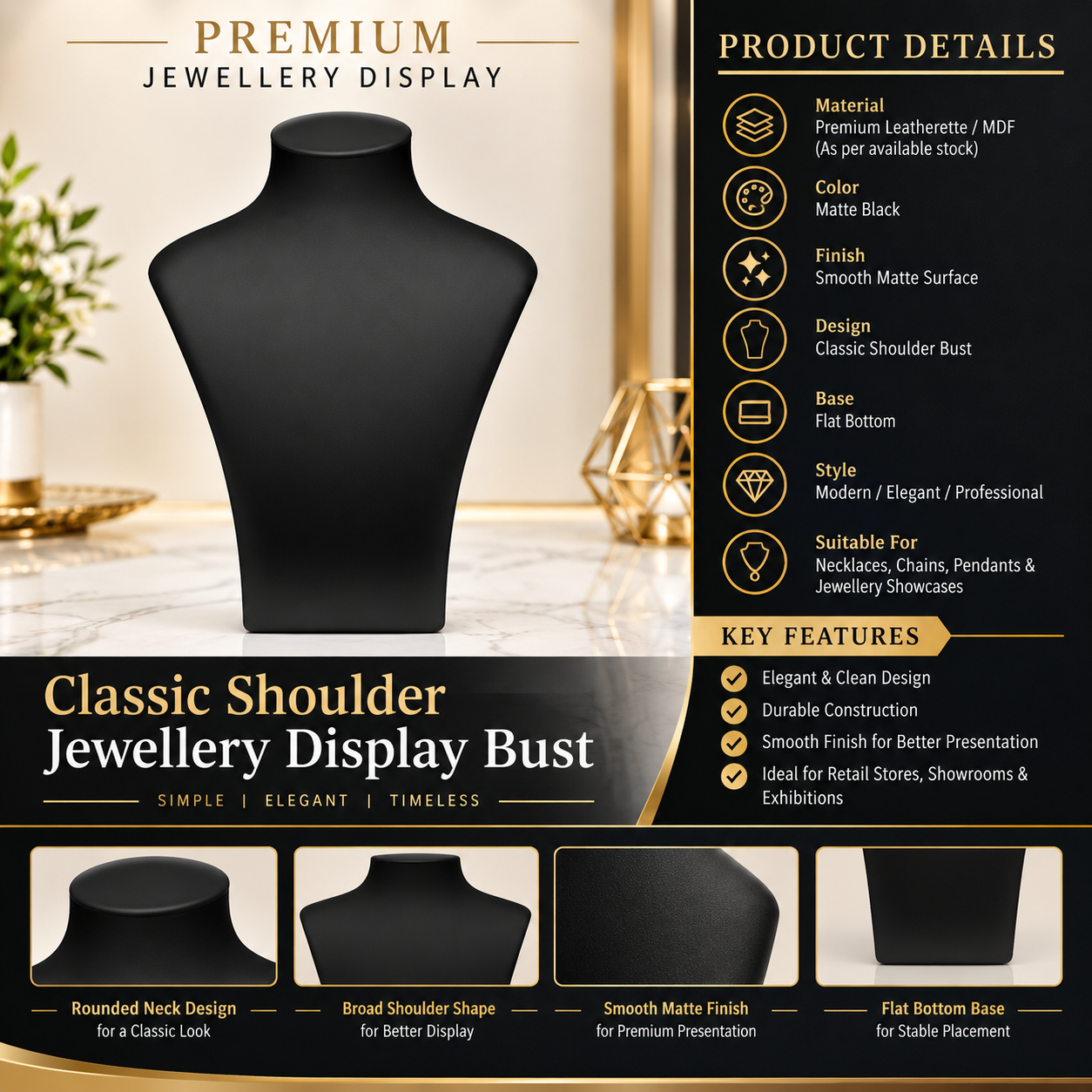 Classic Shoulder Necklace Display Bust