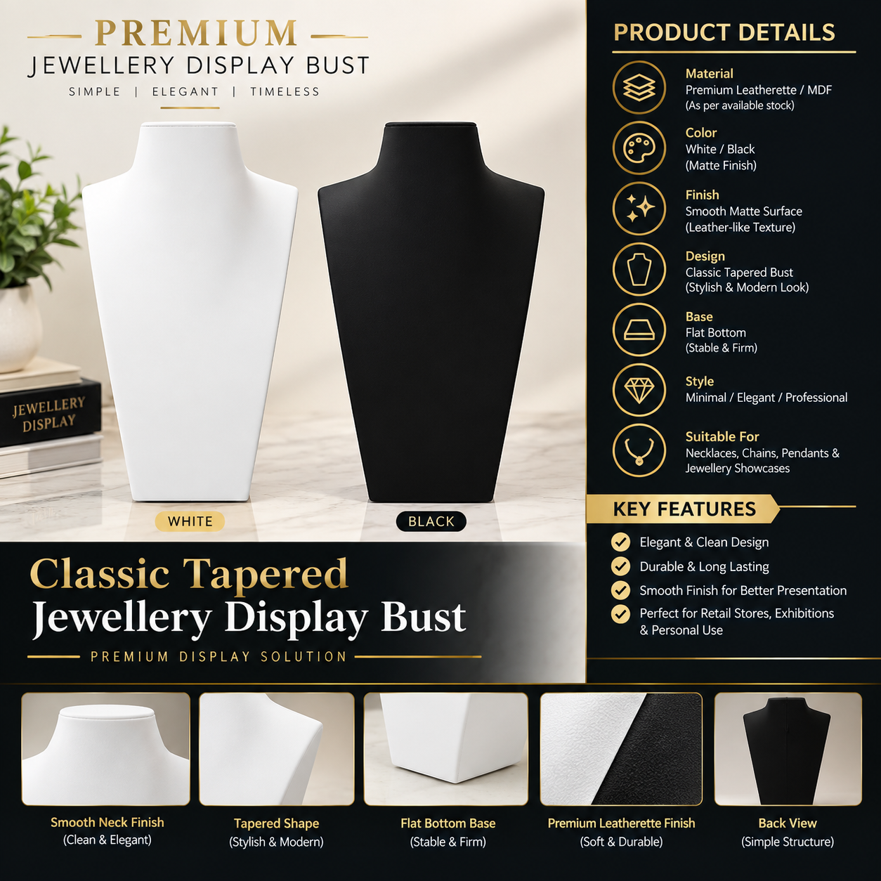 Classic Tapered Jewellery Display Bust 
