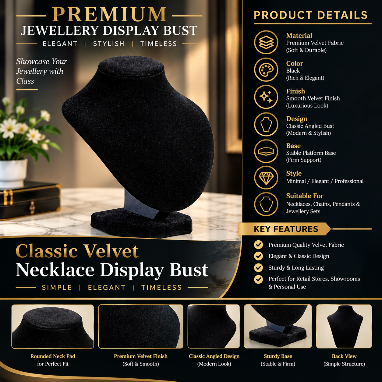 Classic Velvet Necklace Display Bust