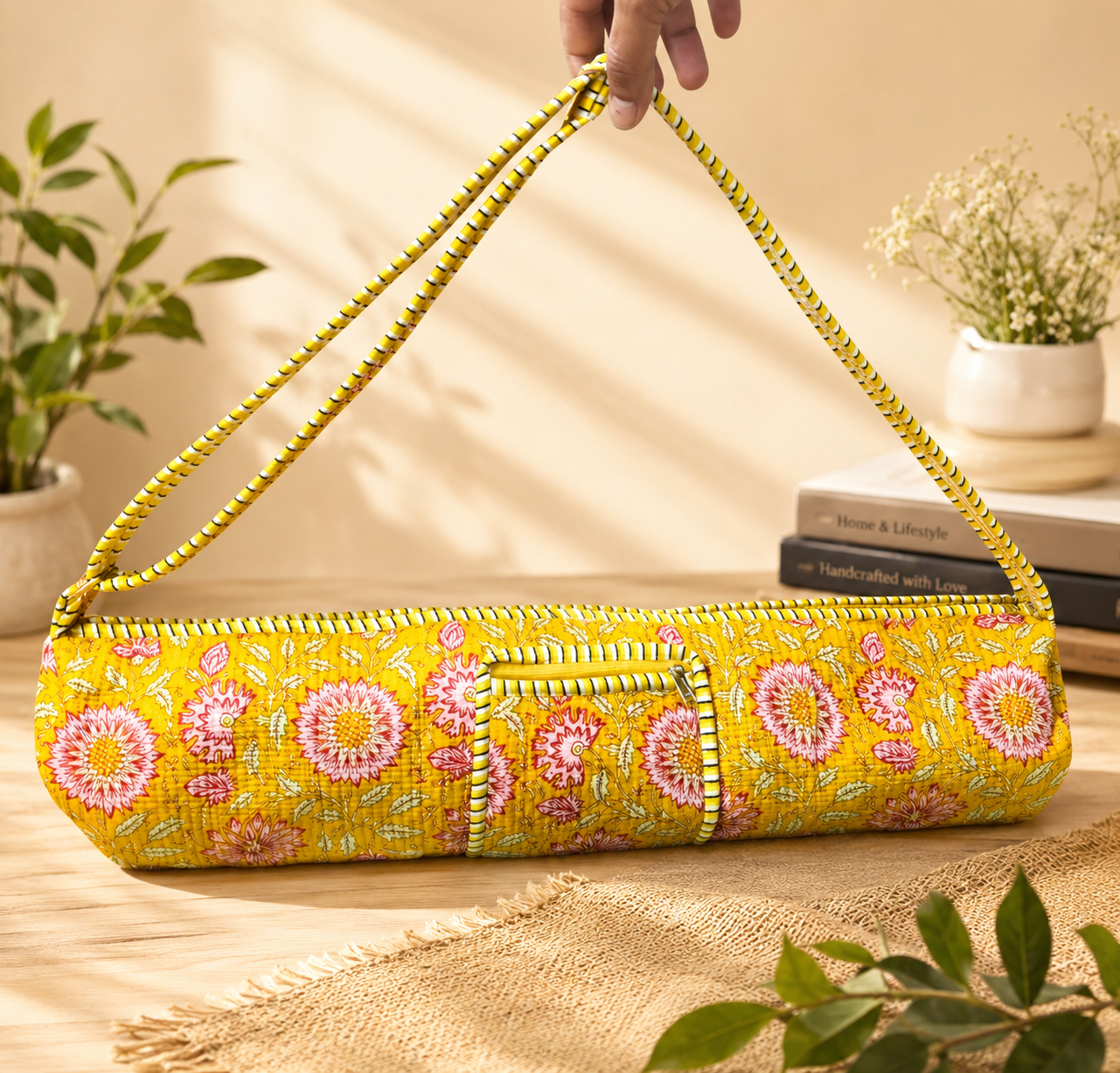 Floral Print Quilted Yoga Mat Carry Bag
