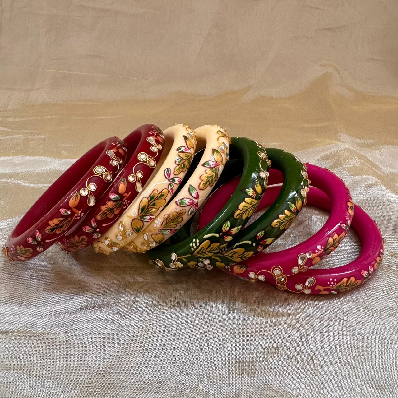Flower Design Glass Kada Bangles