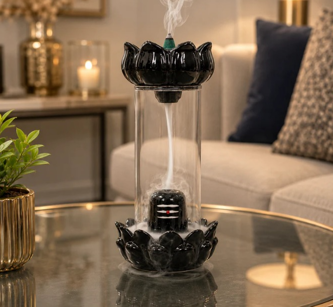 Glass Shiva Smoke Fountain | Polyresin Backflow Incense Burner for Home Decor