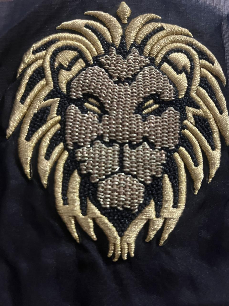 Golden Lion Head Embroidered Patch