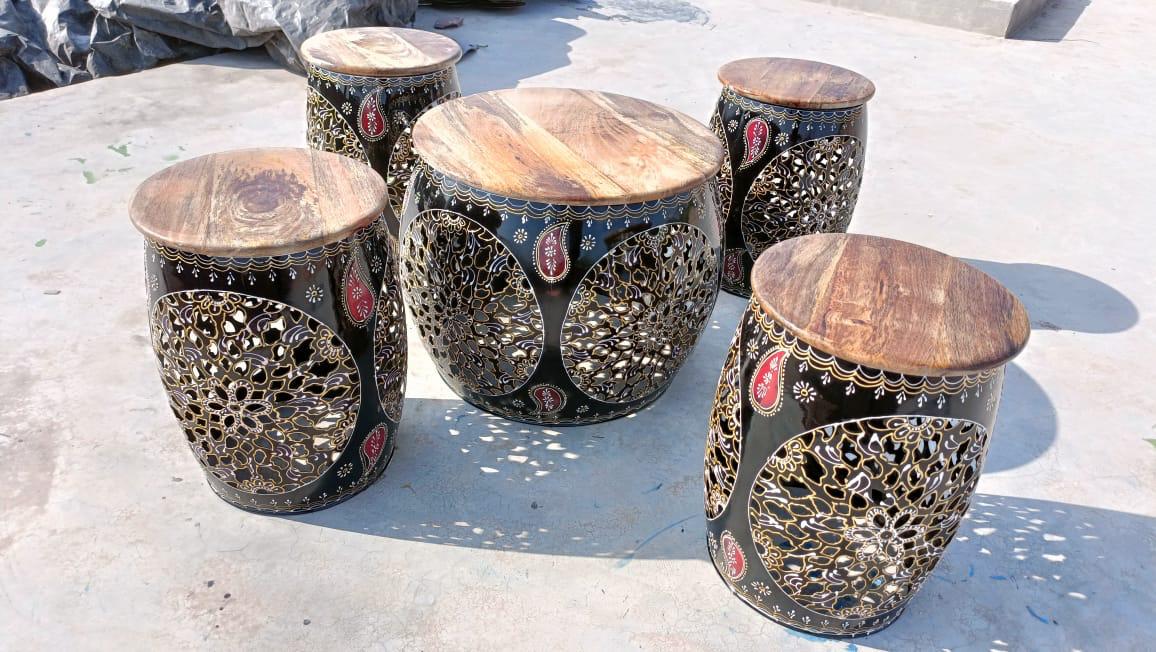 Hand-Painted Iron Stool