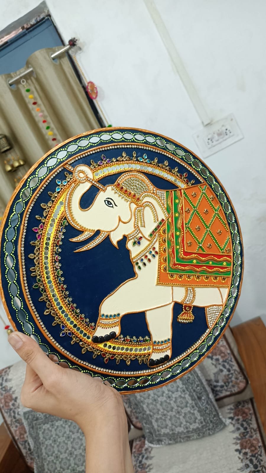  Handcrafted Elephant Lippan Art Wall Plate