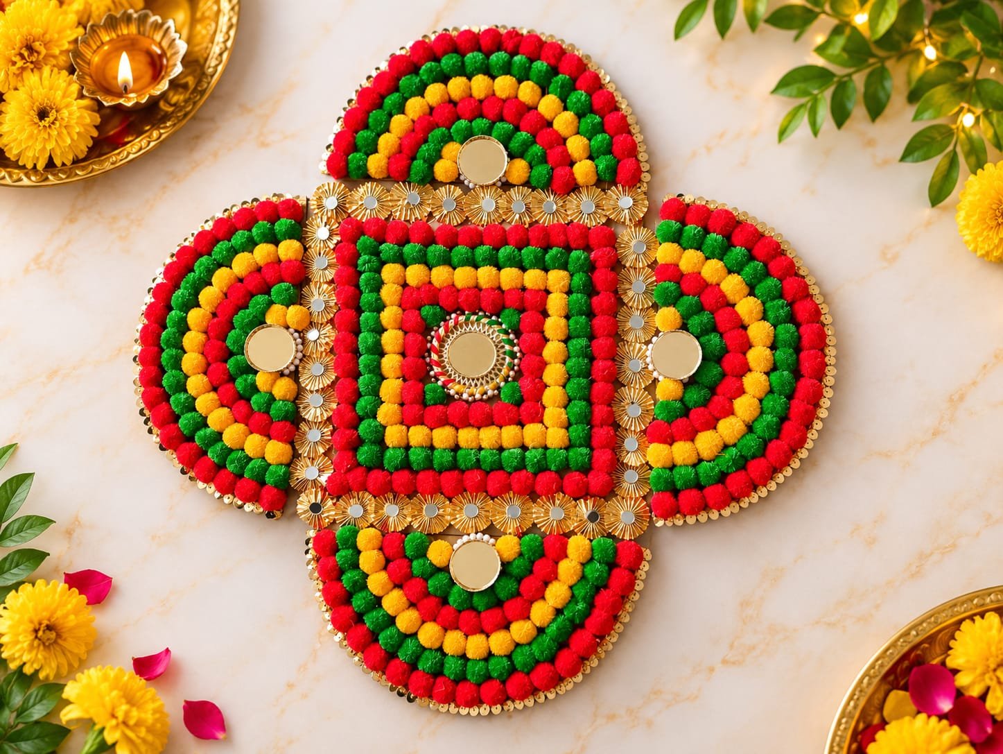 Handcrafted Pom Pom Rangoli Mat