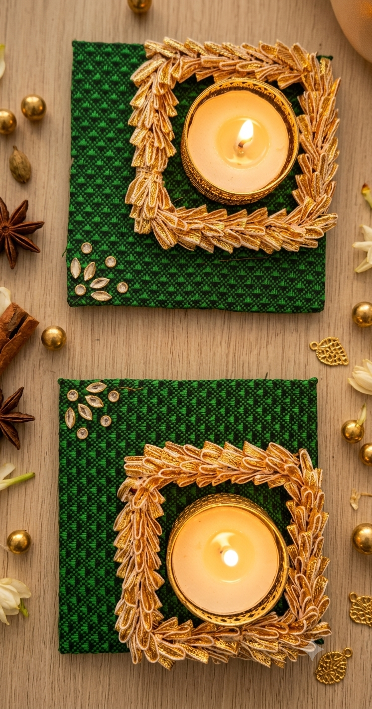 Handmade Fabric Square Tealight Candle Holders
