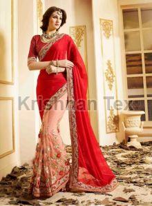 Printed Ladies Pure Georgette Sarees, Color : Red