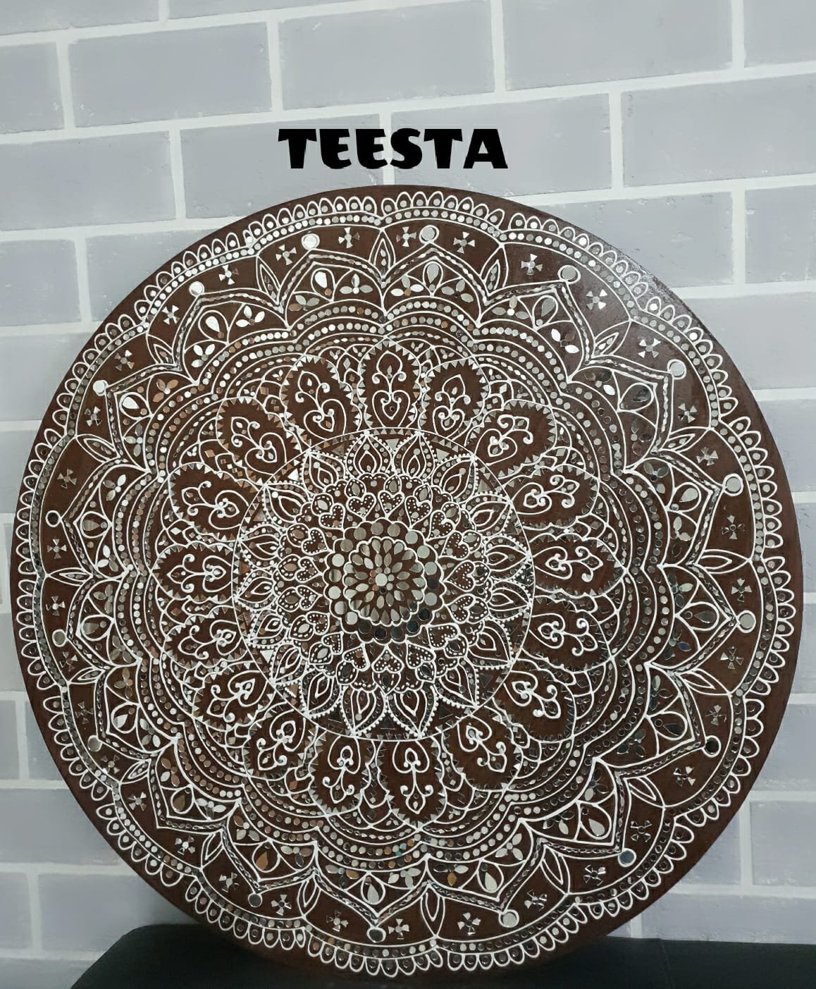 Lippan Art,Base- MDF 12 mm ,Size : 3 Feet  ,Price: 38000 Rs, Colour: Dark brown Mud n mirror work