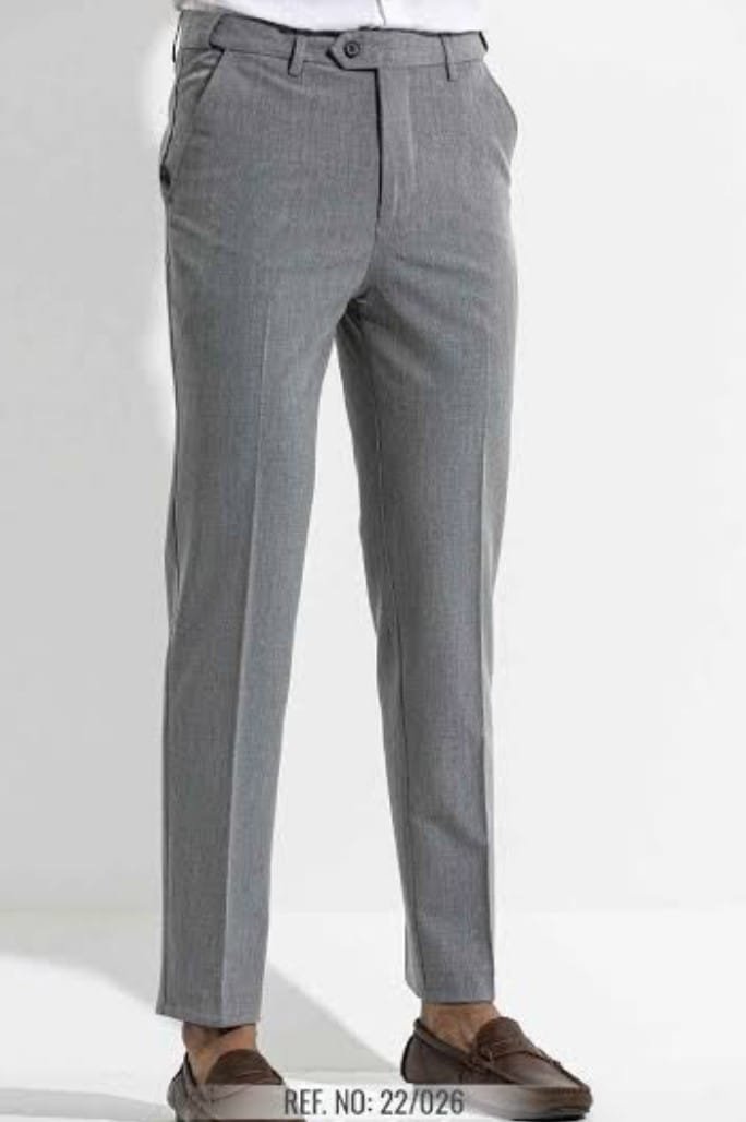 men\'s slim-fit light grey formal trousers (flat front)