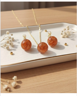 Natural Golden Raspberry Quartz Pendant Necklace 