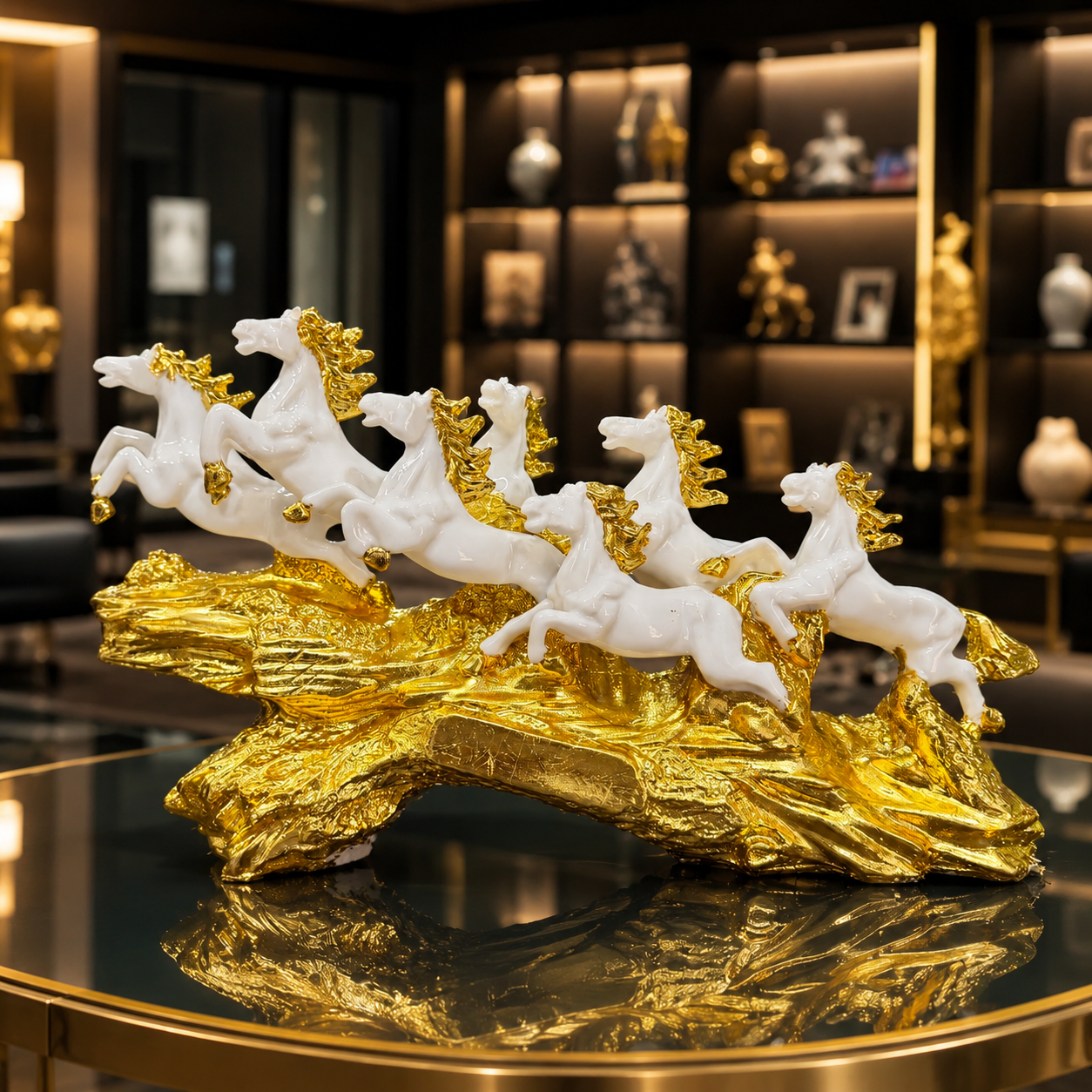 Polyresin 7 Horses Decorative Sculpture