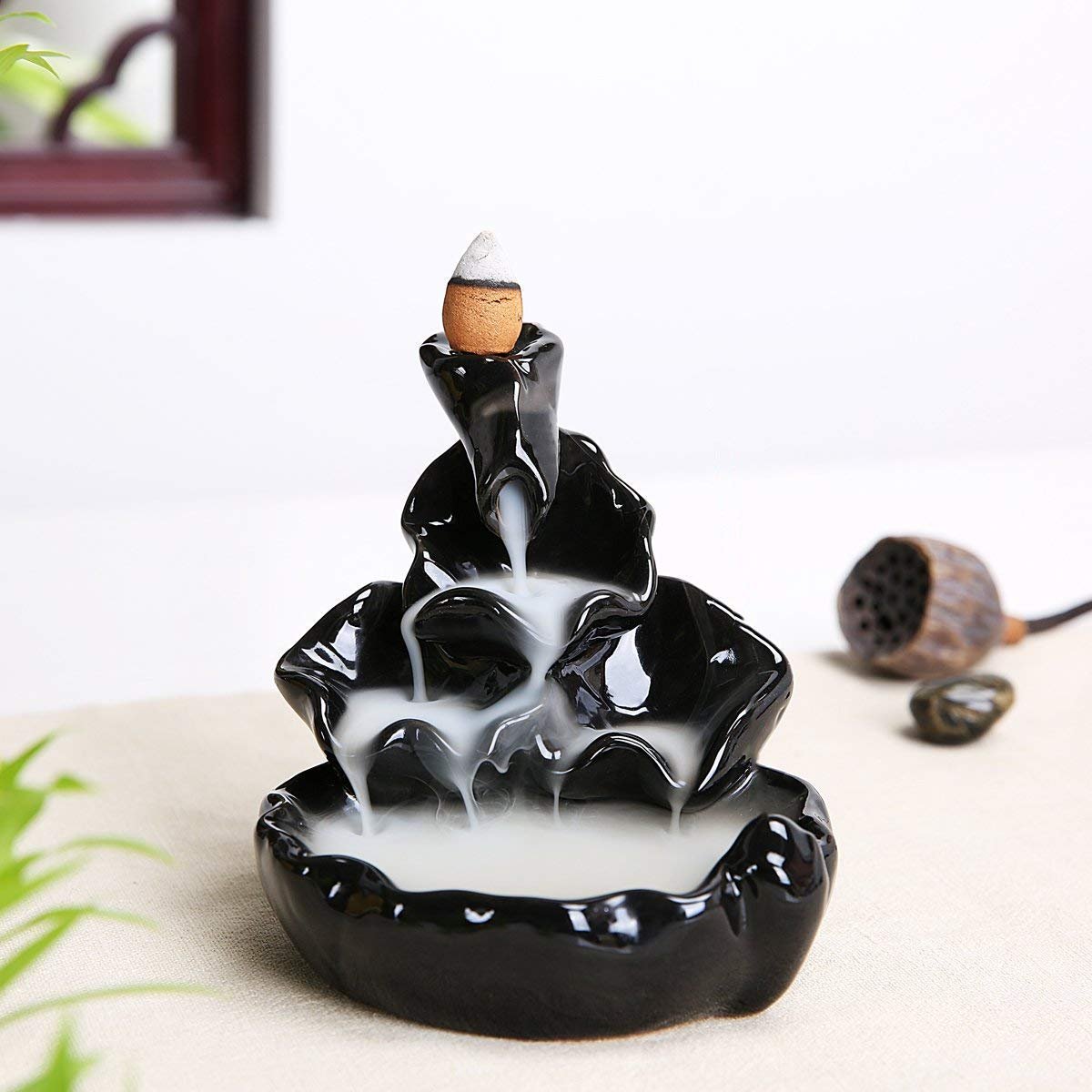  Polyresin Dropping Smoke Backflow Fountain Cone Incense Holder Showpiece Figurine with Free 10 Back Flow Incense Cones Item Name