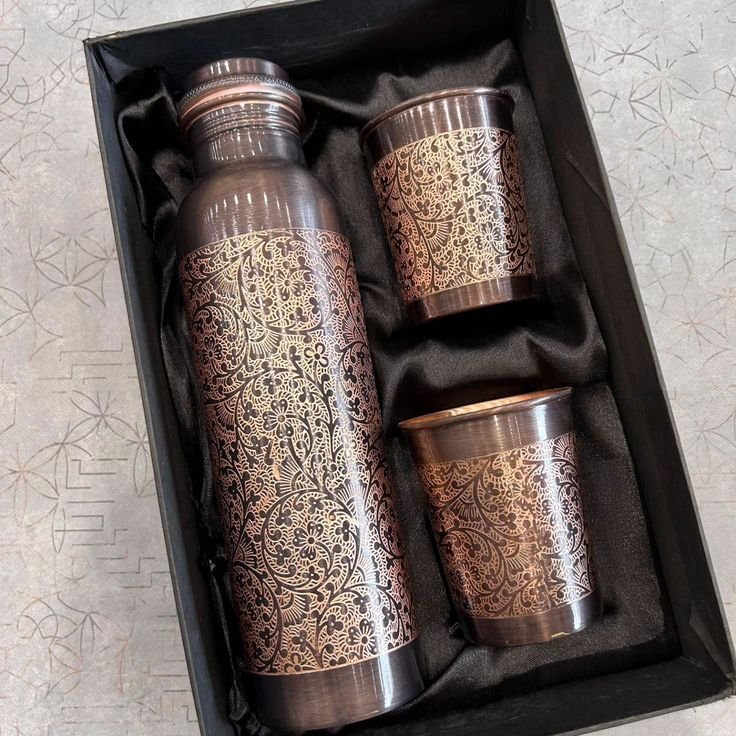 Pure Copper Water Bottle and Glasses
