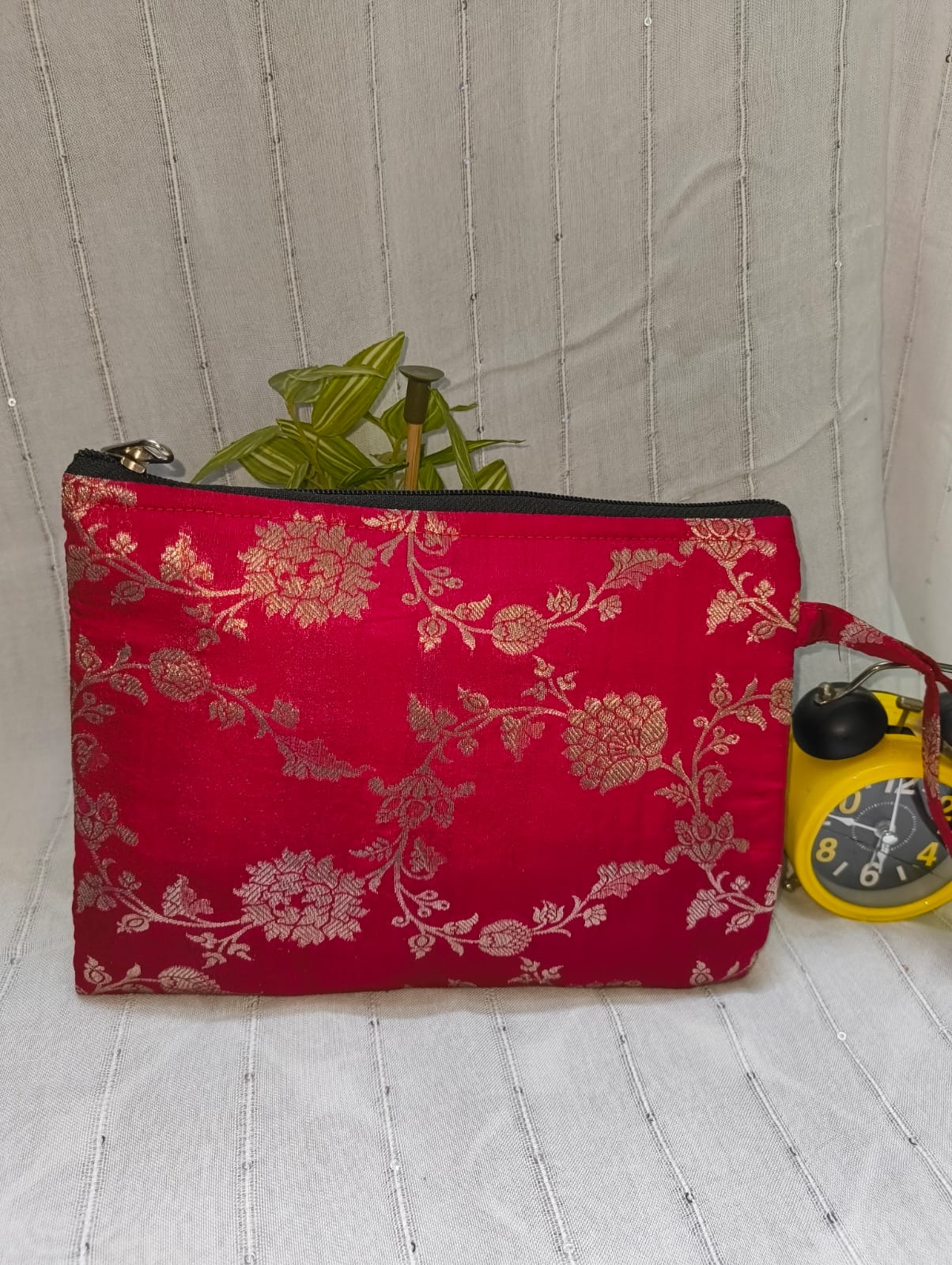 Red Banarasi Brocade Pouch