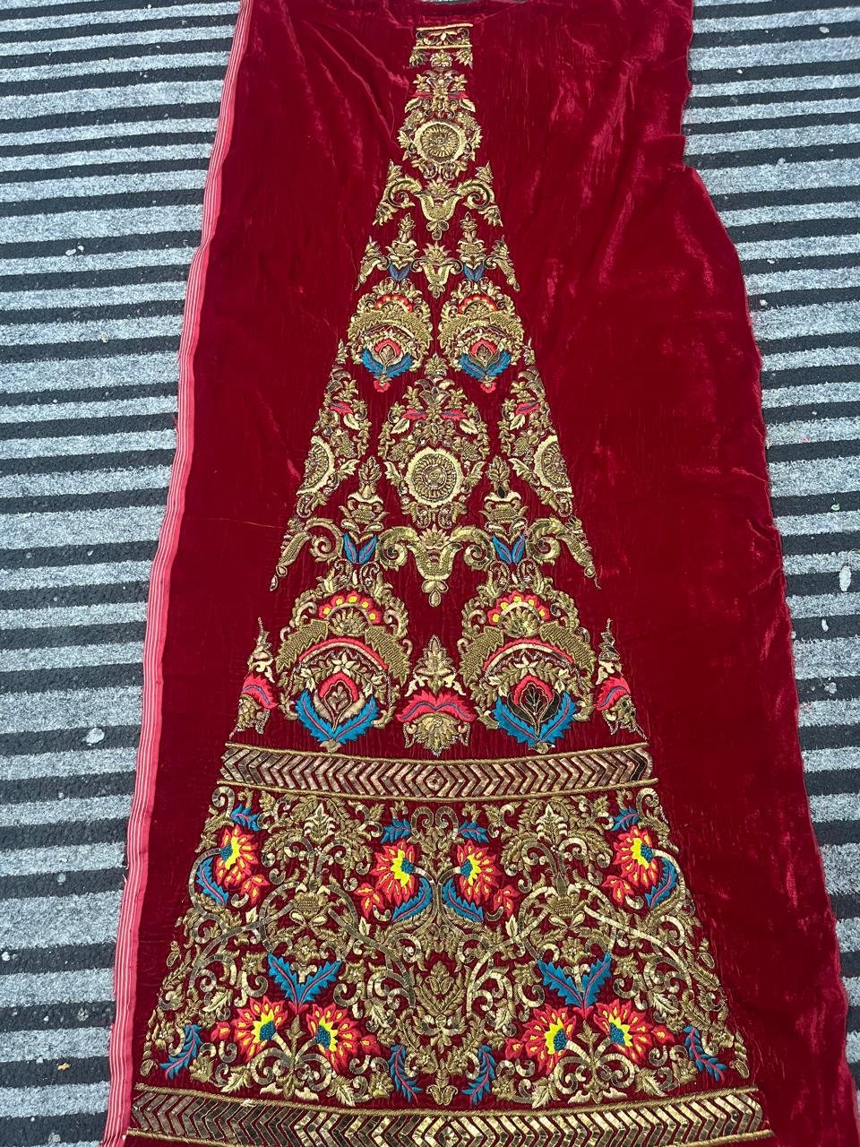 Red Velvet Embroidered Bridal Lehenga Panel
