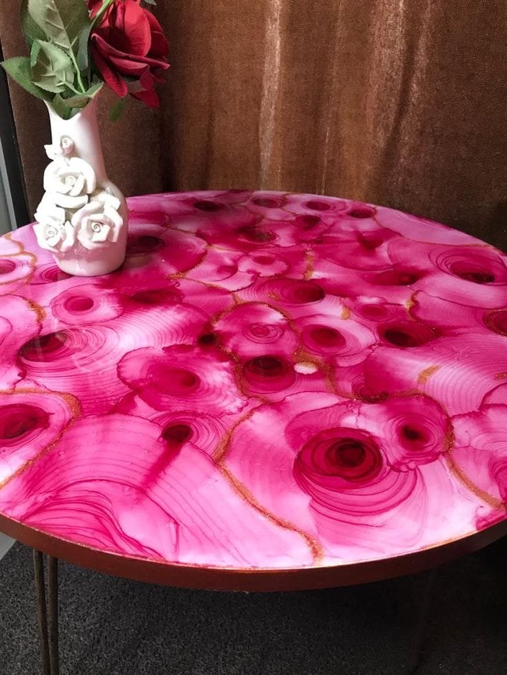 Alcohol ink rose bloom coffee table