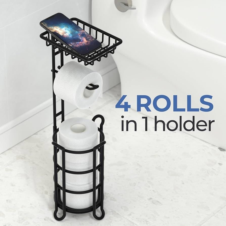 TreeLen Toilet Paper Holder Stand Tissue Paper Roll Dispenser with Shelf.
